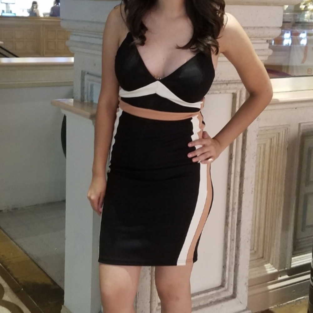 Black, v-neck, silhouette dress